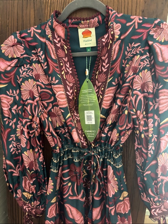 NWT FARM Rio Teal and Pink Floral Midi Dress - Picture 4 of 10